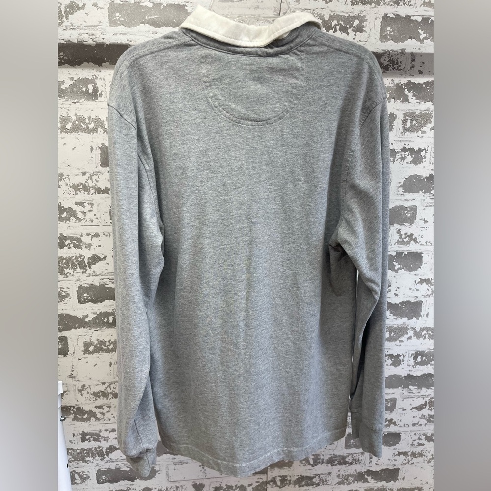 Izod Gray and Navy Stripe Long Sleeve Shirt Size Small - Picture 2 of 3